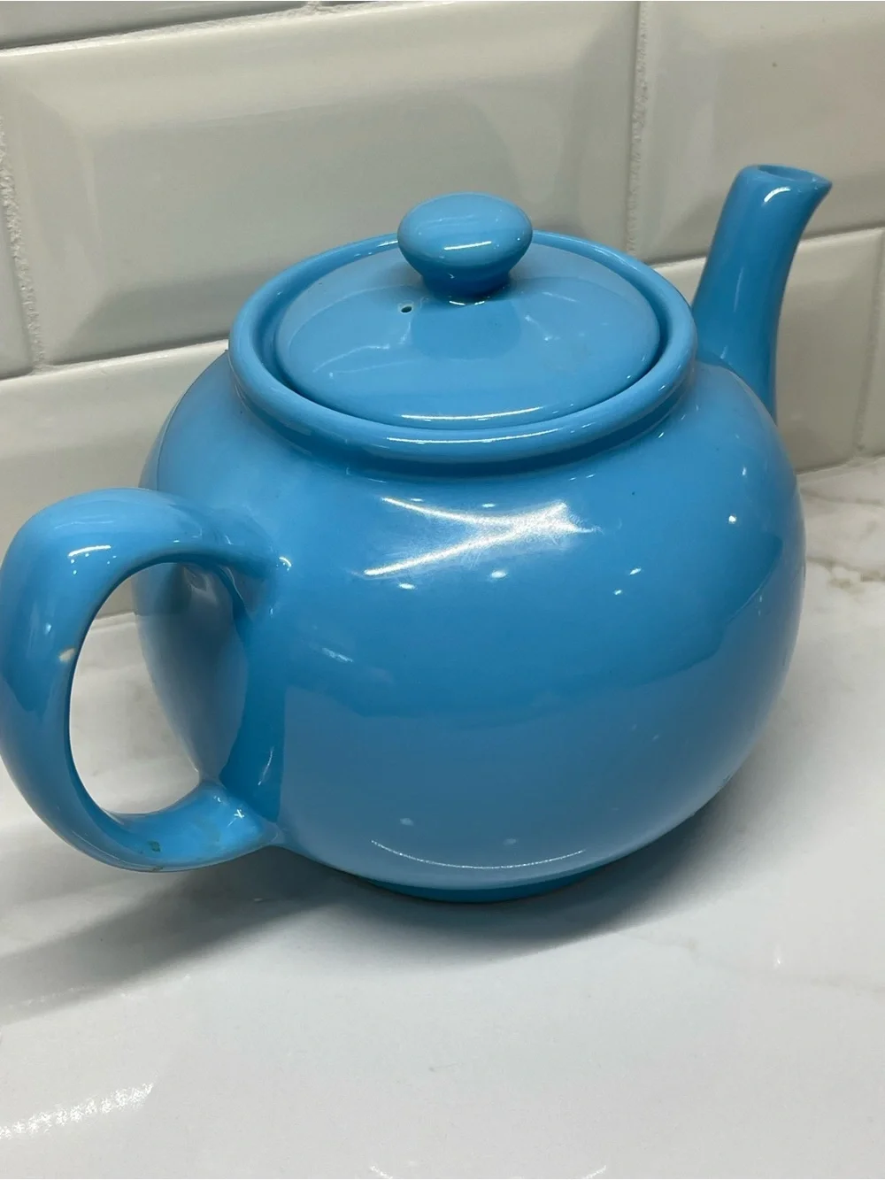 Price & Kensington Blue Glossy Ceramic 2-Cup Teapot w/ Lid, Traditional EUC